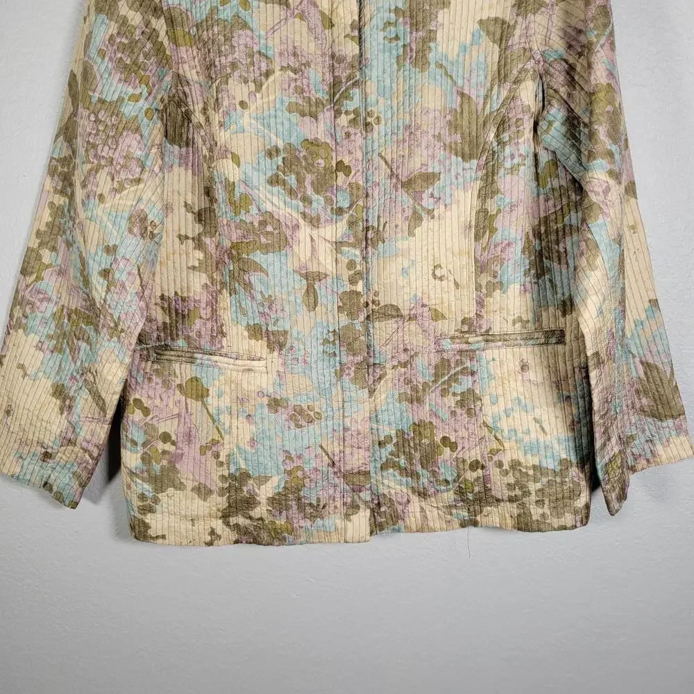Soft by Avenue Beige Floral Silk Quilted Lightweight Jacket Women Size 14/16 - Picture 8 of 10